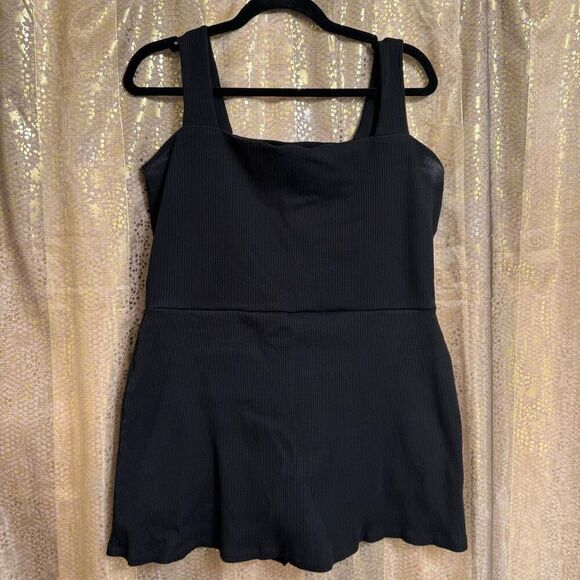 PINK Victorias Secret Black Ribbed Square Neck Active Mini Dress/Shorts XXL 10/1 - Picture 1 of 12